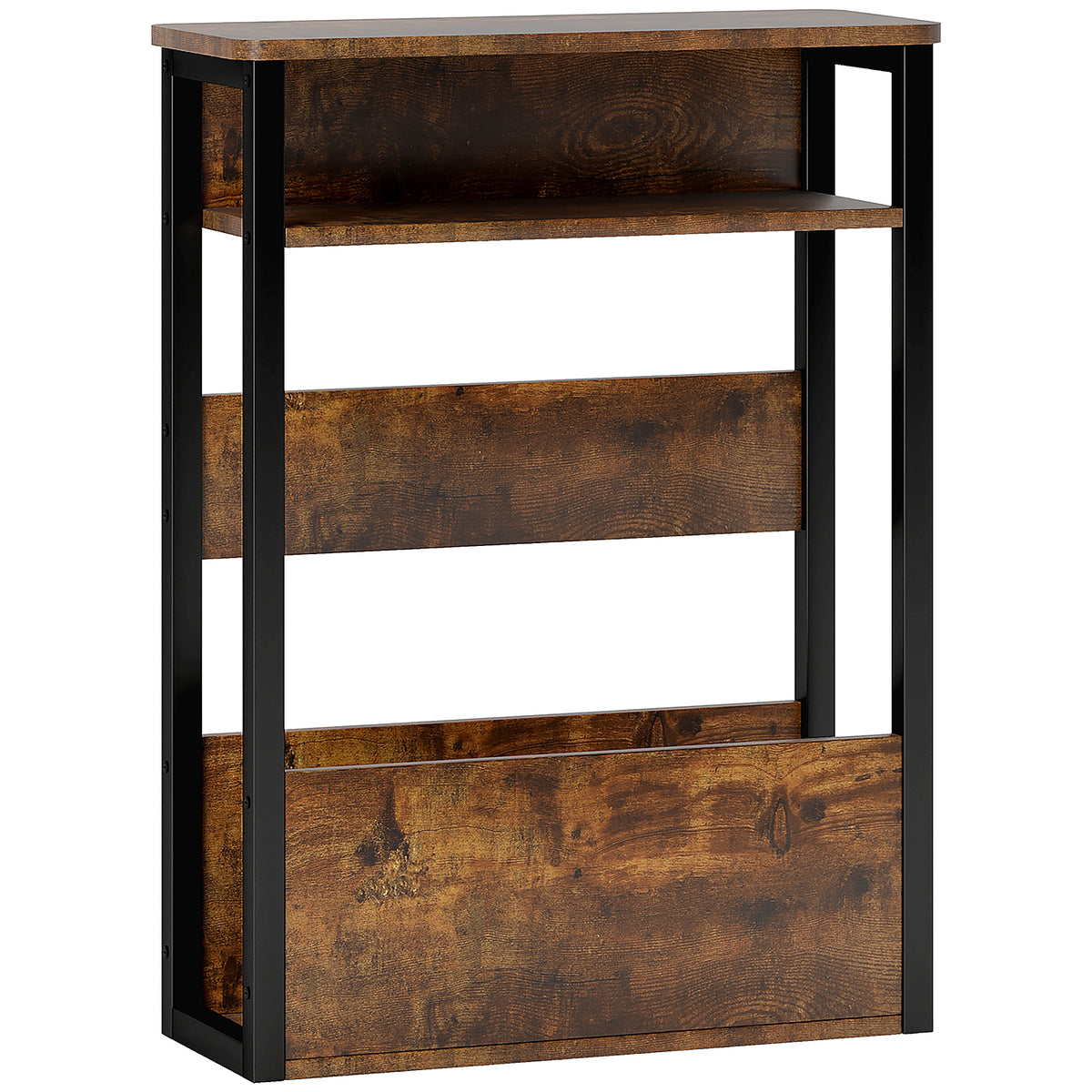 Table d'appoint table de chevet avec étagère à deux niveaux coins arrondis 46l x 18P x 58,5H cm brun rustique-0