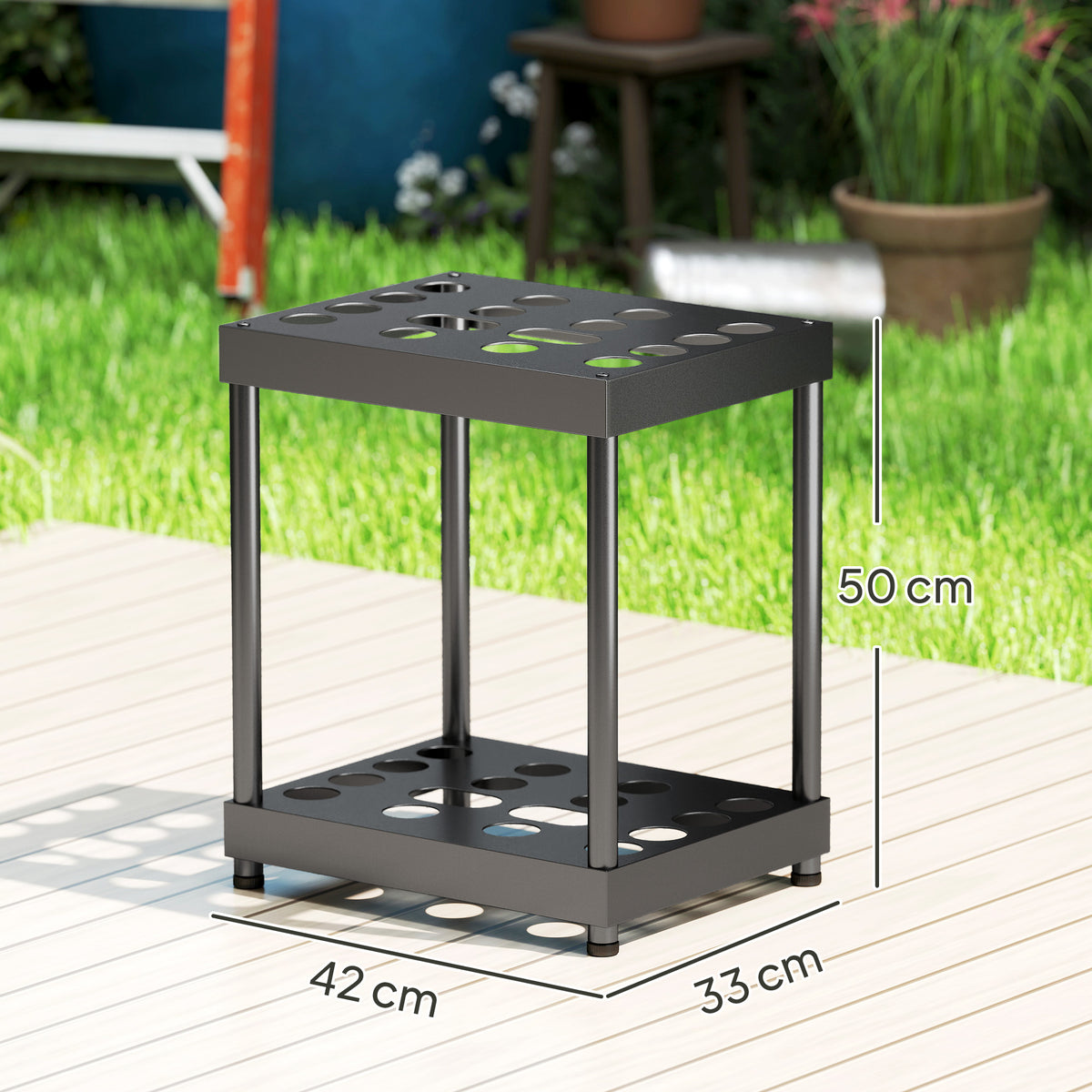 Organisateur d'outils de jardin, support à outils de jardin 16 compartiments à 2 niveaux 42 x 33 x 50 cm noir-2