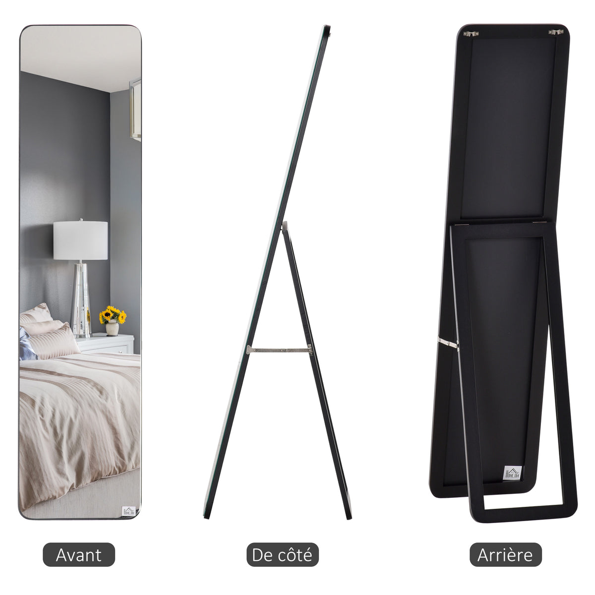 Miroir sur Pied et Mural rectangulaire dim. 37L x 43l x 156H cm MDF Aspect Noir-3