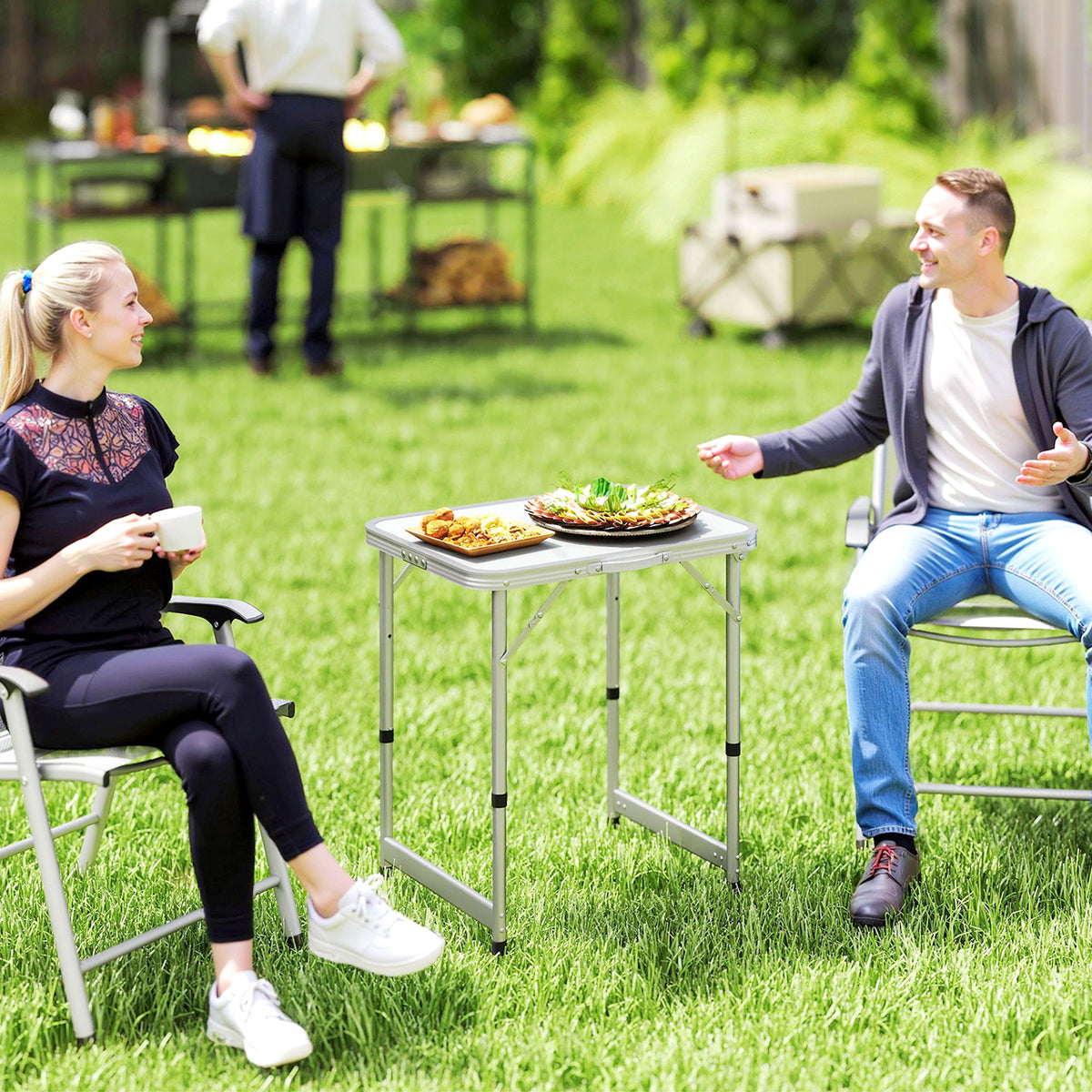 Table Pliante Table de Camping Table de Jardin Hauteur réglable Aluminium MDF Blanc-9