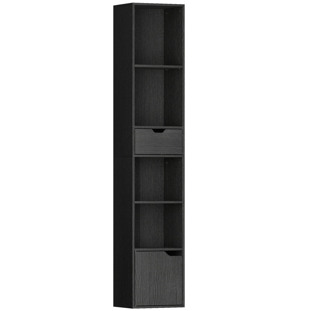 Bibliothèque, étagère à livres, meuble de rangement avec tiroir placard compartiments ouvertes, 30 x 24 x 158 cm, noir-0