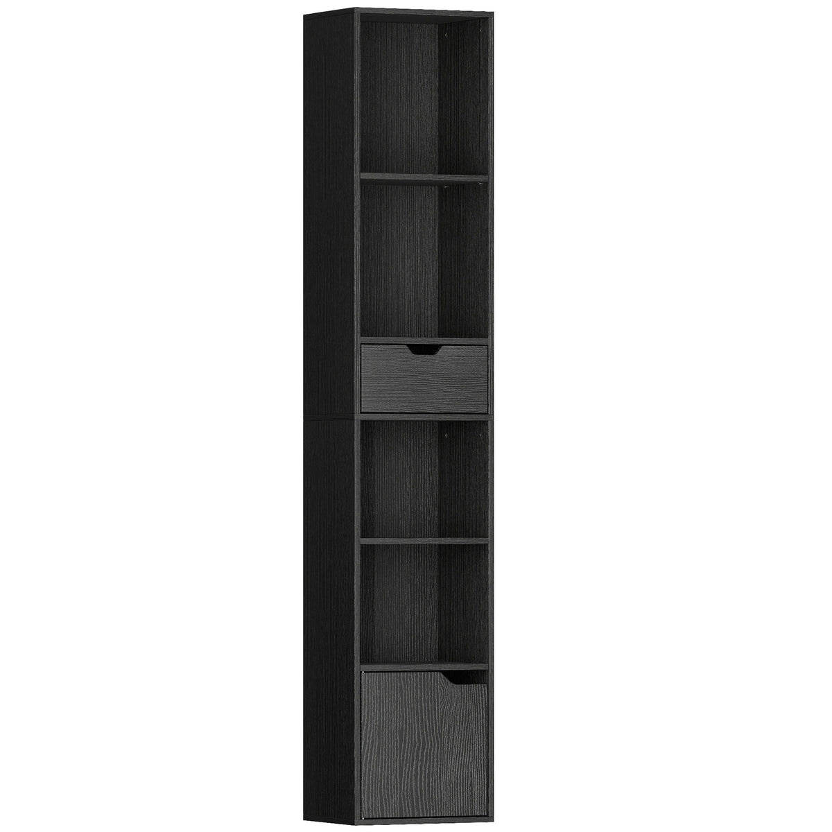 Bibliothèque, étagère à livres, meuble de rangement avec tiroir placard compartiments ouvertes, 30 x 24 x 158 cm, noir-0