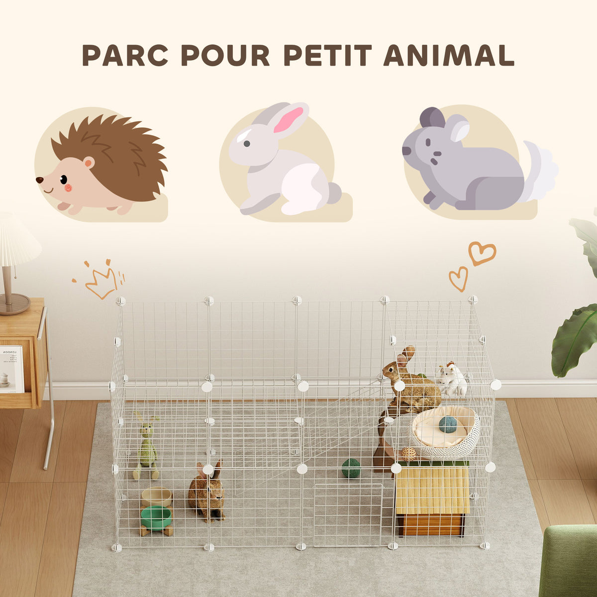 Cage parc clôture pour animaux domestiques enclos pour petits animaux modulable 2 niveaux fil en acier 146x73x73cm blanc-4
