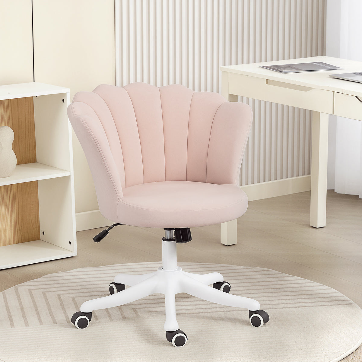 Chaise bureau en velours, chaise coiffeuse avec dossier en pétale, hauteur réglable, 69 x 64 x 80-90 cm, rose-1