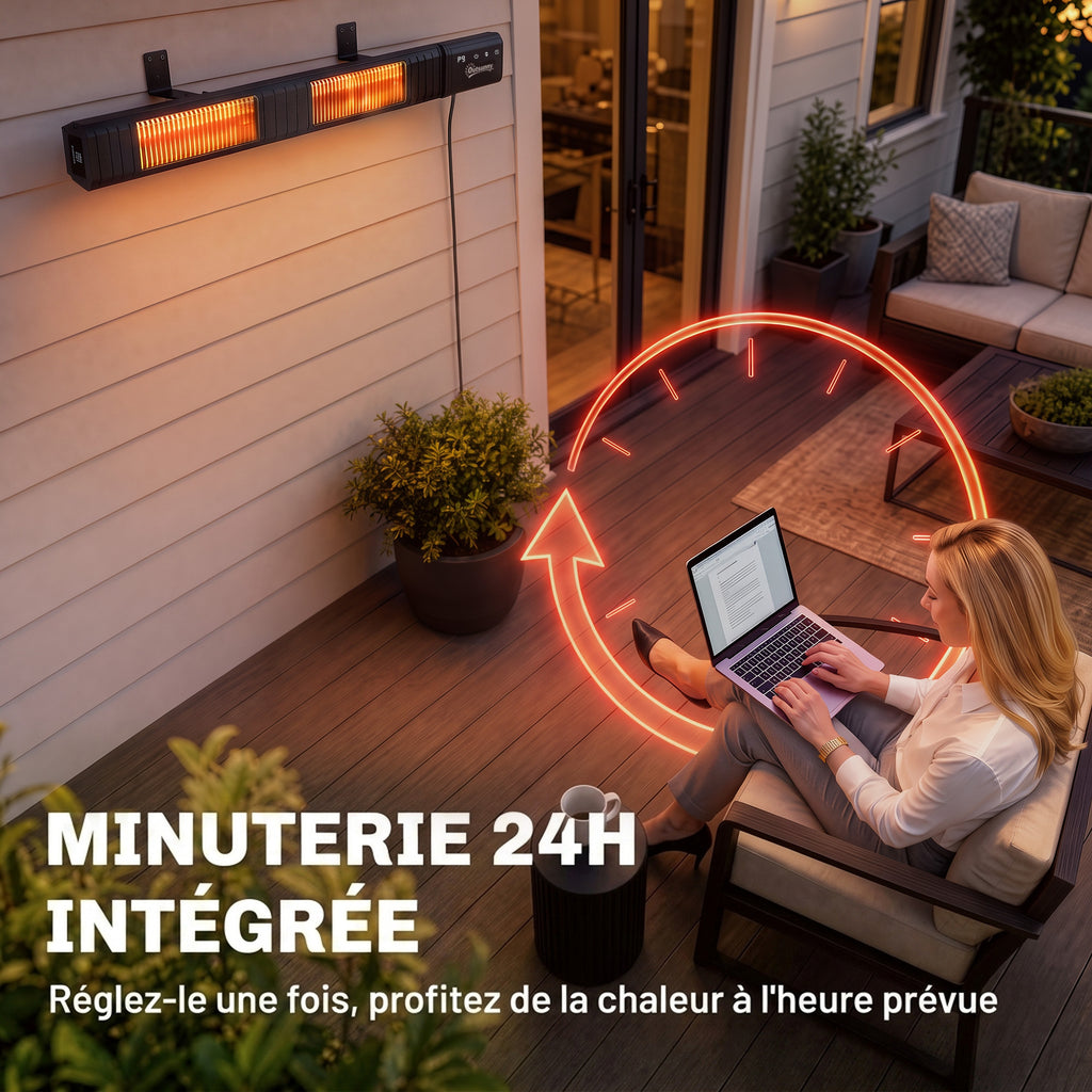 Radiateur Infrarouge 3000W Mural IP65, Télécommande, Écran LED, Minuterie, 9 Niveaux, 102,4 x 10 x 5,5 cm, Noir-5