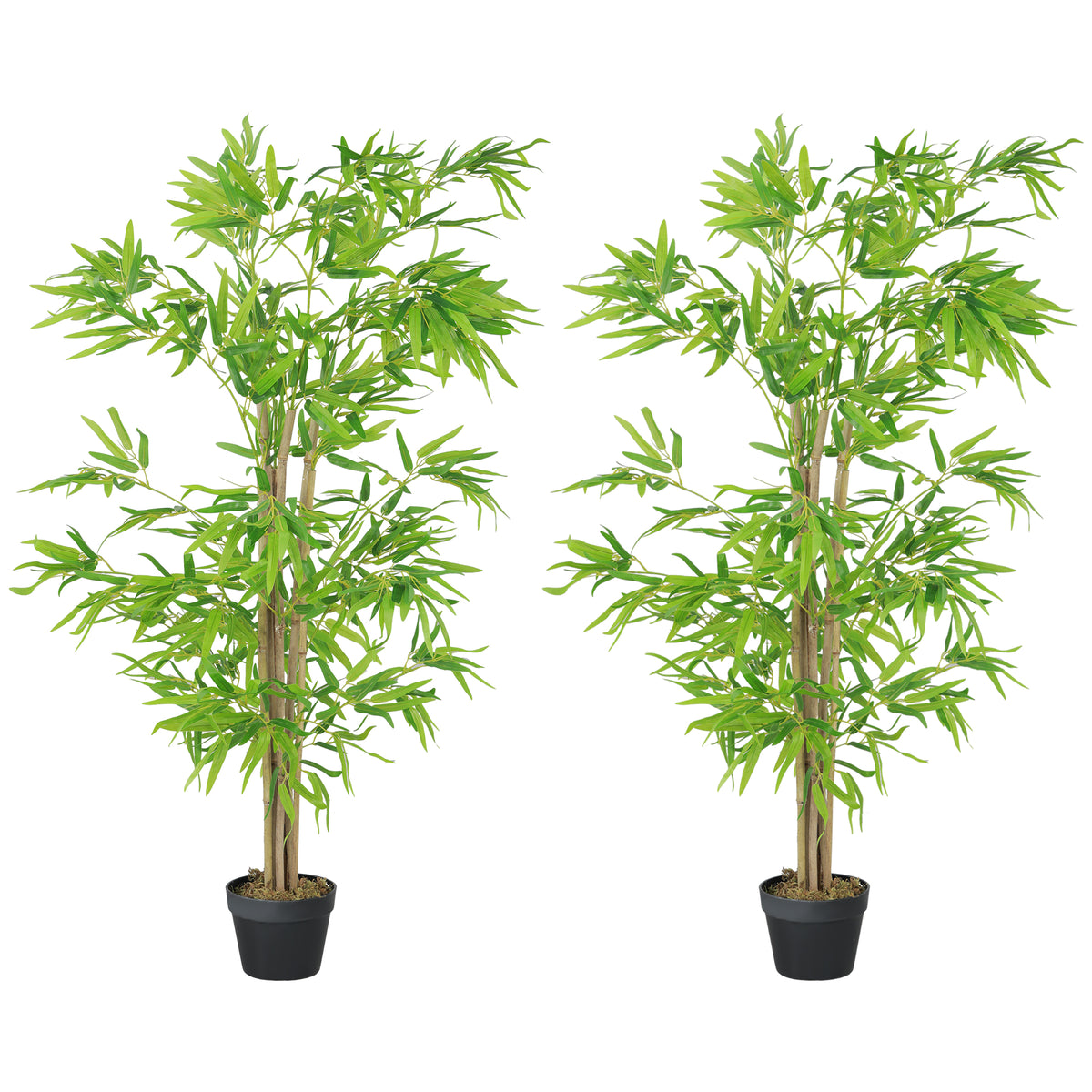 Lot de 2 bambous artificiels Hauteur 1,5 m 644 Feuilles denses réalistes Pot Inclus Noir avec Lichen Vert-0