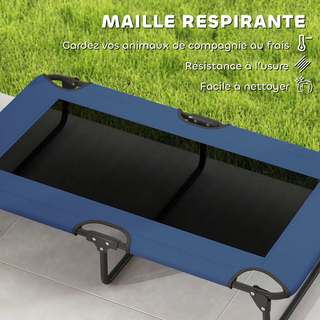 Lit surélevé pour chiens pliable rafraîchissant, lit de camp pour animaux en maille respirante 107x61x20cm bleu foncé-6