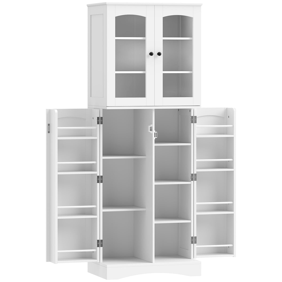 Buffet haut cuisine, vaisselier vitrine en acrylique, 4 portes, 10 compartiments, 8 porte-racks, 60 x 40 x 162 cm, blanc-0