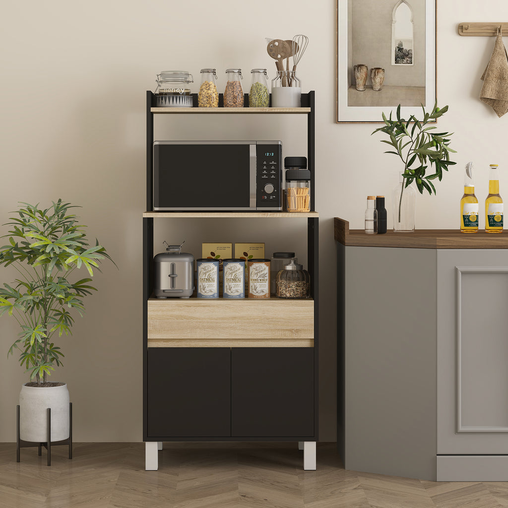 Meuble micro onde, buffet cuisine avec placard tiroir étagère supérieur, 60 x 40 x 131 cm chêne et noir-9
