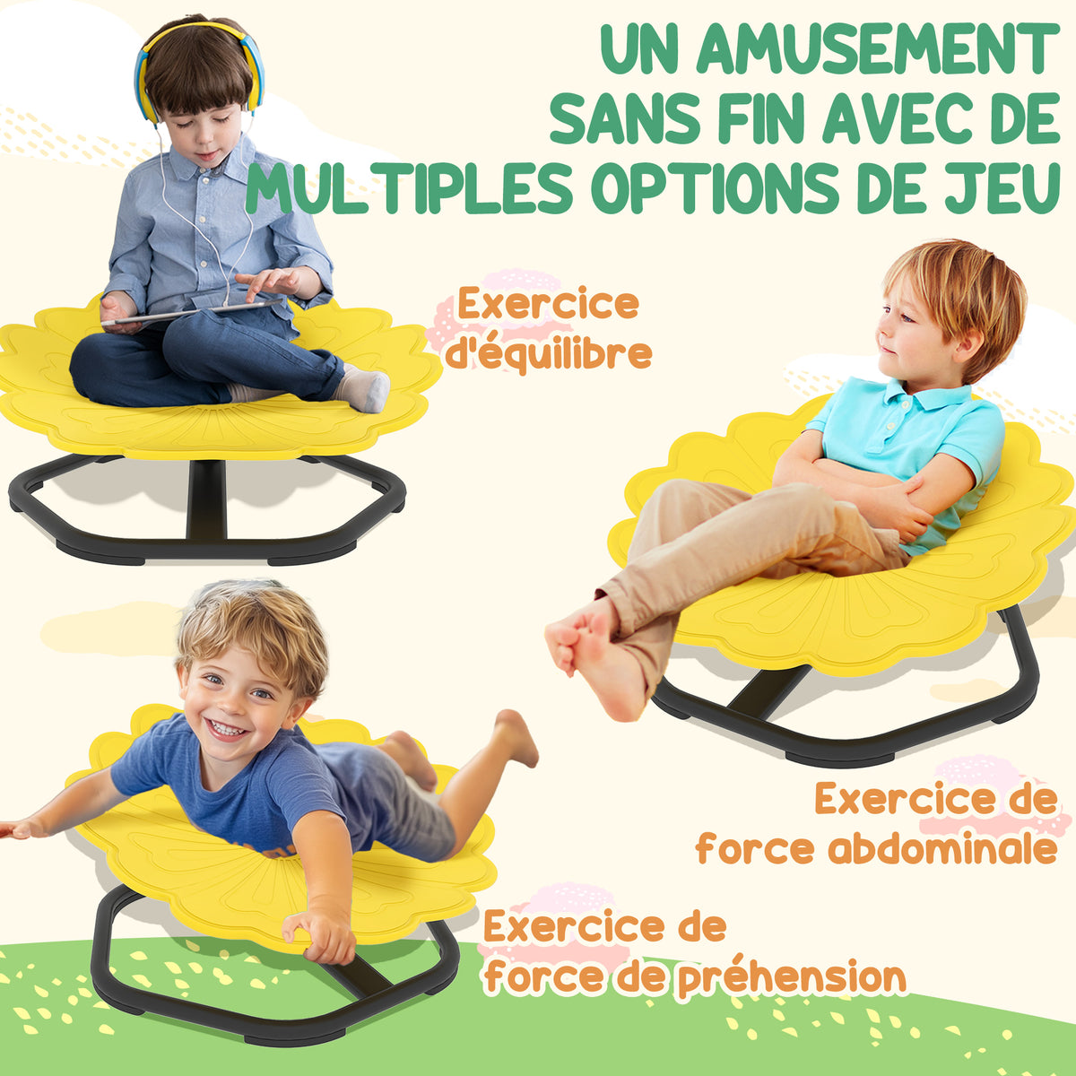 Chaise pivotante sensorielle pour enfant, siège pivotant pour l'entraînement de l'équilibre et de la coordination, jaune-5