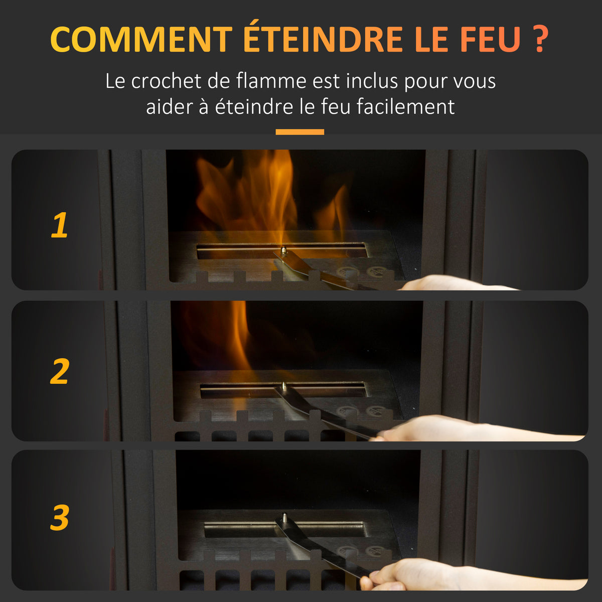 Cheminée bioéthanol sur pieds avec réservoir 1,2 L, environ 3 h de durée de combustion couverture 25 m² 41 x 25 x 54 cm-4