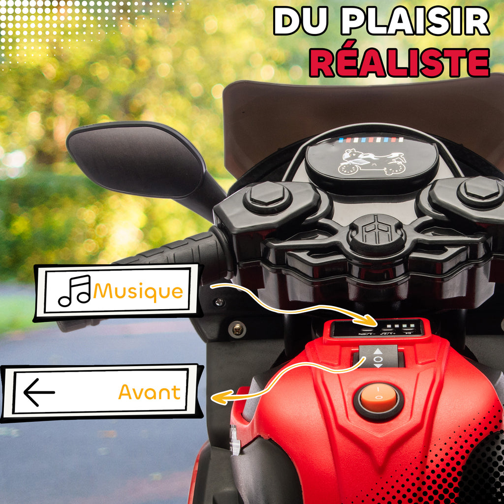 Moto électrique enfants 6 V, voiture électrique enfants avec roues d'entraînement, effets lumineux et sonores, rouge-3