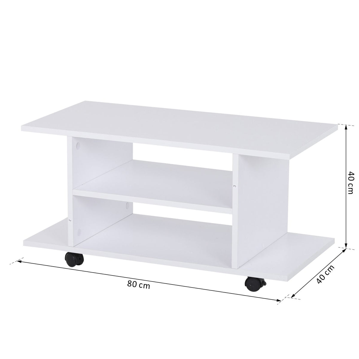 Meuble TV avec Roulettes 80 cm, Meuble Télé pour Téléviseur jusqu'à 42 Pouces avec Étagères Ouvertes, Style Moderne, Banc TV pour Salon, Chambre, Blanc-2