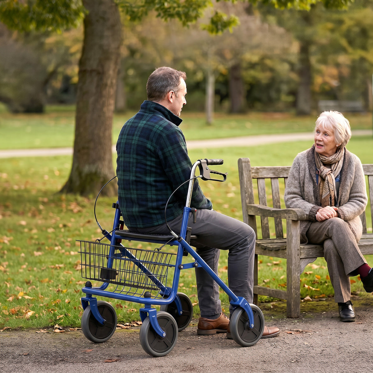 Déambulateur 4 roues pliable, rollator en acier inoxydable, siège rembourré en PU, poignée réglable, bleu-9