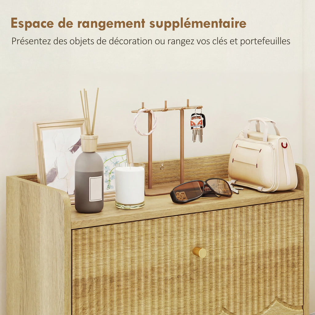 Meuble à chaussures 12 paires, armoire à chaussures étroite, 2 tiroirs rabattables étagères réglables, 60x24x92cm, chêne-6
