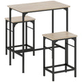 Ensemble table de bar avec 2 tabourets, cadre en acier pour cuisine, salle à manger et salon, effet bois naturel-0