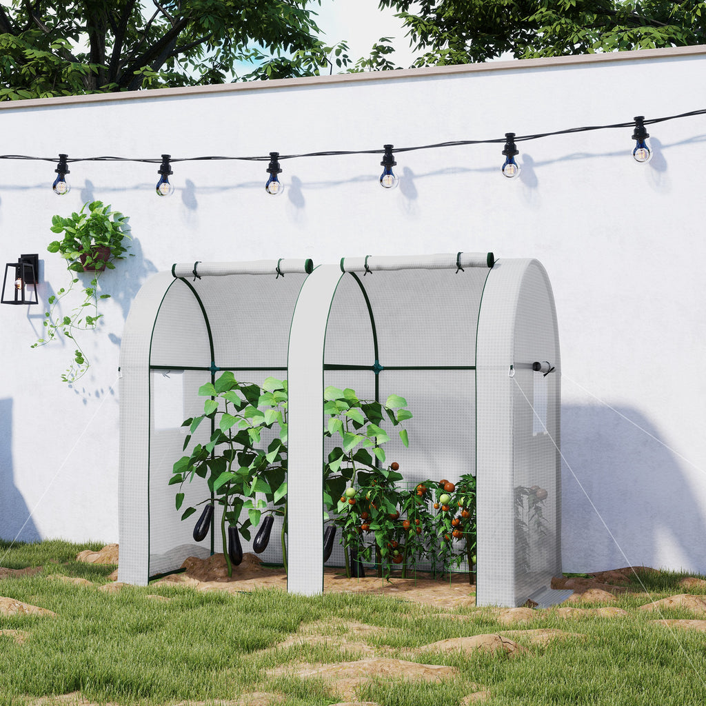 Serre de jardin 1,8 m² serre à tomates 2 portes zippées déroulantes 4 fenêtres enroulables acier PE 135 g/m² blanc-7