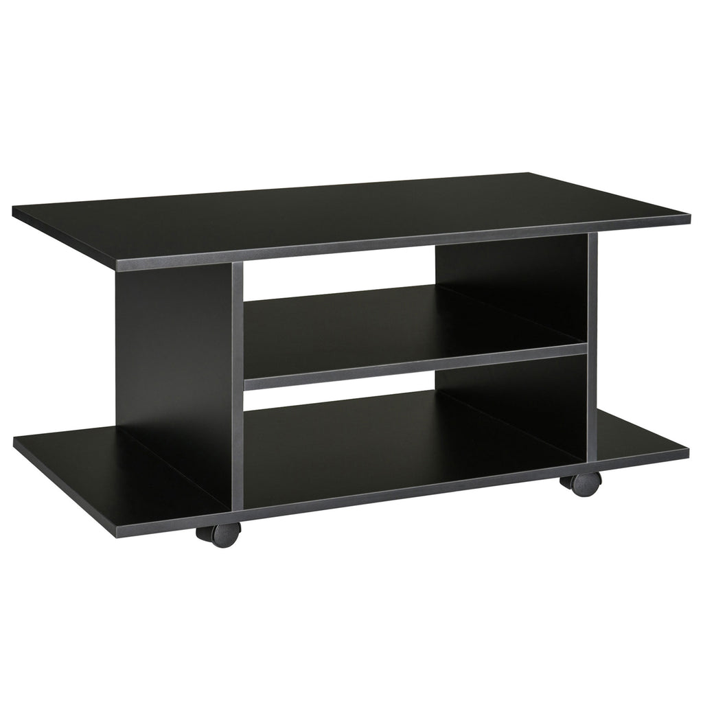 Meuble TV avec Roulettes 80 cm, Meuble Télé pour Téléviseur jusqu'à 42 Pouces avec Étagères Ouvertes, Style Moderne, Banc TV pour Salon, Chambre, Noir-0