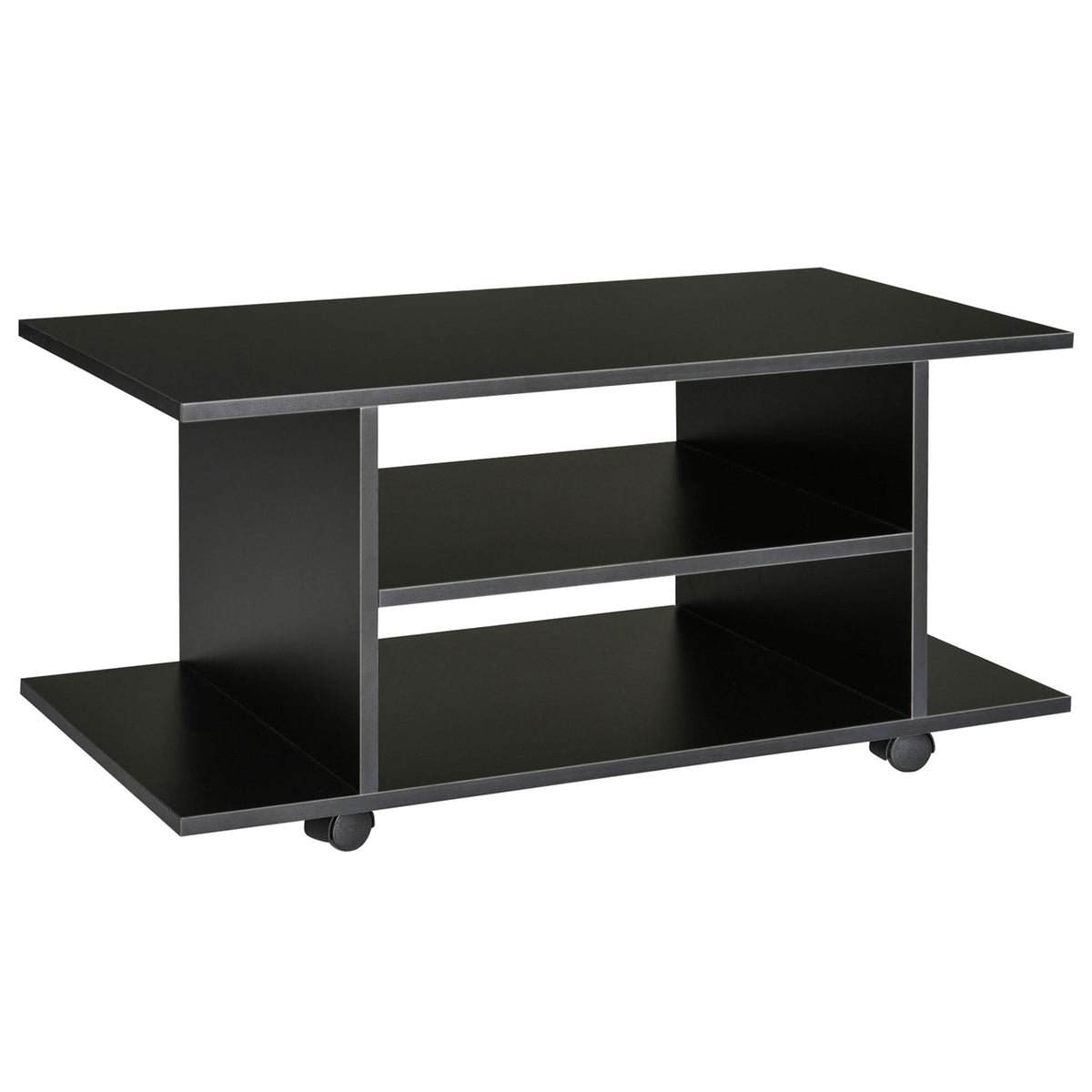Meuble TV avec Roulettes 80 cm, Meuble Télé pour Téléviseur jusqu'à 42 Pouces avec Étagères Ouvertes, Style Moderne, Banc TV pour Salon, Chambre, Noir-0