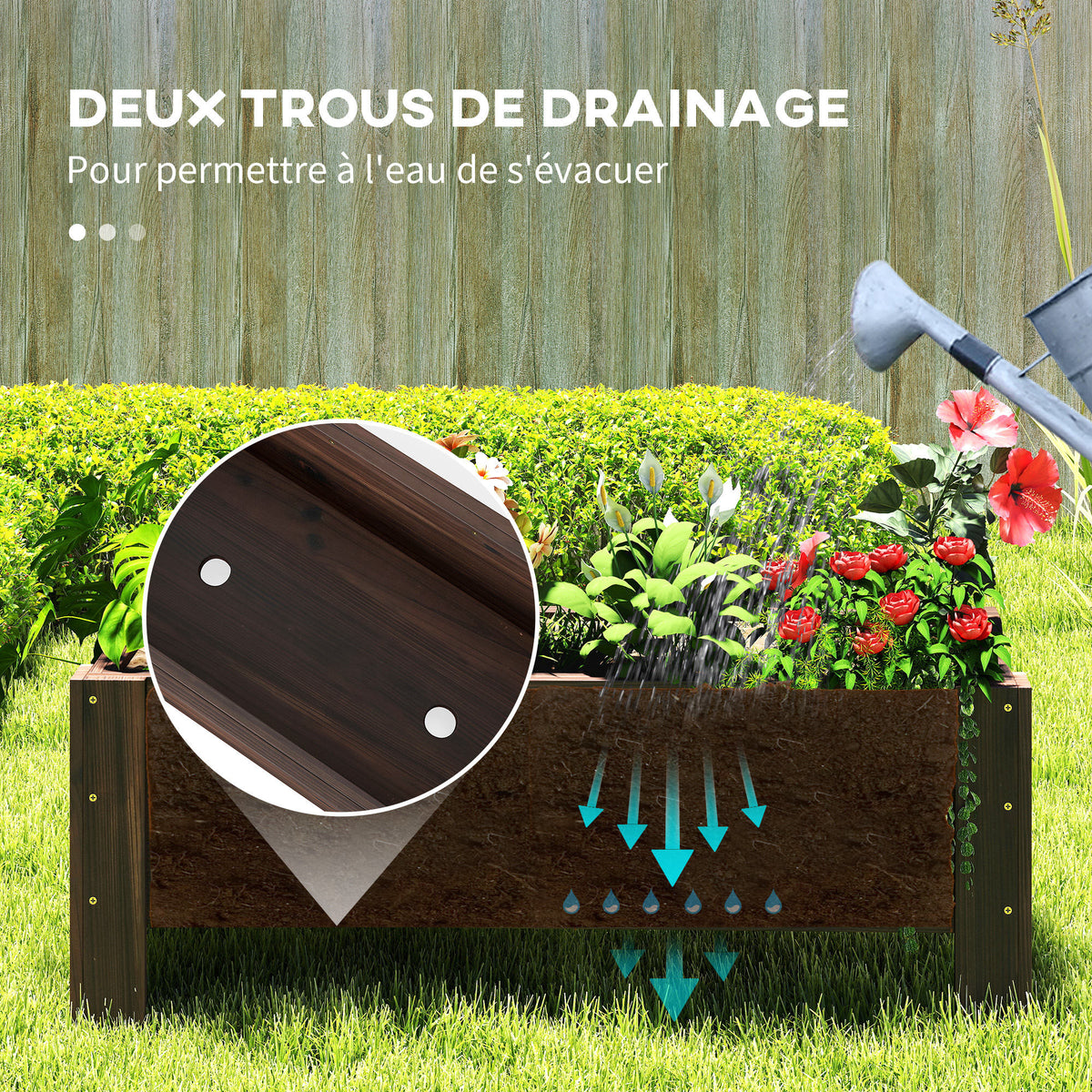 Jardinière sur Pieds bac à Fleurs dim. 100L x 36l x 36H cm Inserts d'irrigation Inclus Bois Massif Sapin traité-5