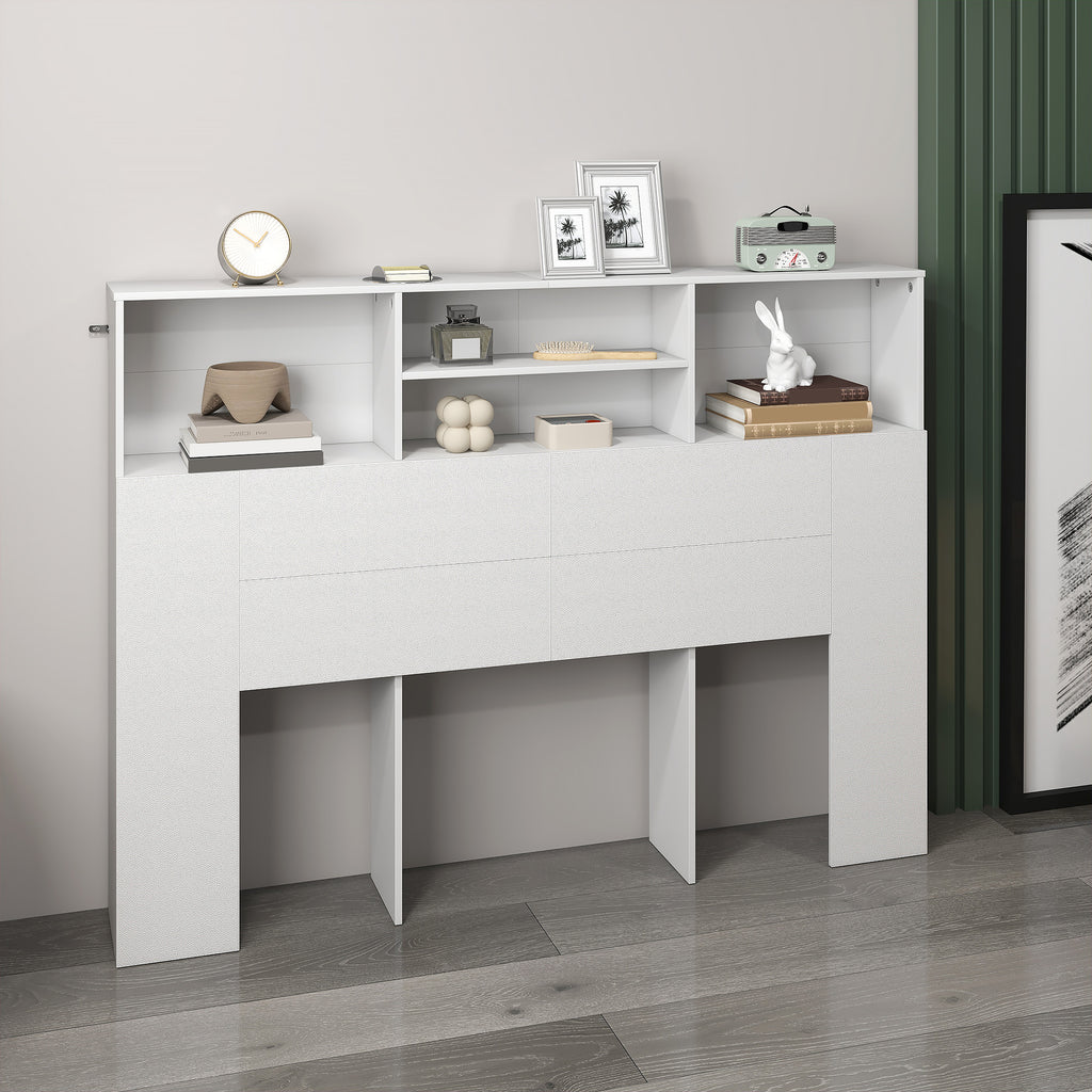 Tête de lit sur pied avec rangements, accessoire de lit 4 compartiments ouverts, 140 x 19 x 103,5 cm, blanc-8
