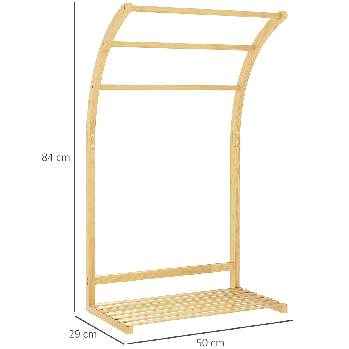 Porte-serviettes en bambou 3 barres avec étagère de rangement, pour la salle de bains et la buanderie, finition naturel-2