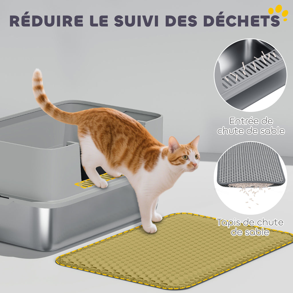 Bac à litière XL en acier inoxydable, maison de toilette pour grand chat, nettoyage facile 60,2 x 40,2 x 29,5 cm, gris-5