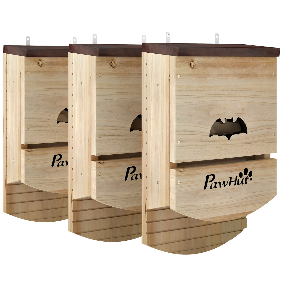 Lot de 3 Nichoirs Chauve Souris en Bois abri à chauves-souris avec Plateforme Rainurée 23 x 9,5 x 36,5 cm bois naturel-0