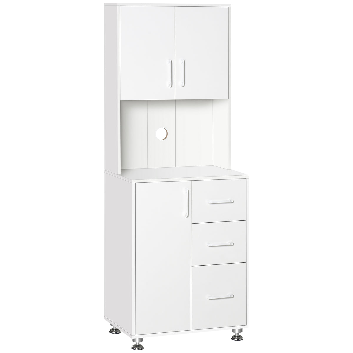Buffet haut cuisine, armoire de cuisine avec 3 portes, 3 tiroirs et plan de travail, 60 x 40 x 160 cm, blanc-0
