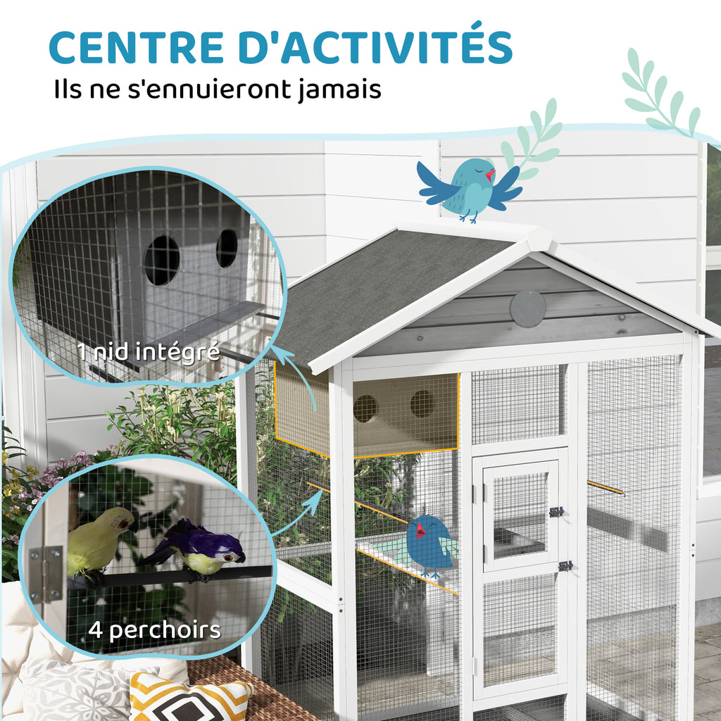 Grande cage oiseau volière à oiseaux intérieur exterieur, 4 perchoirs 112 x 68 x 154 cm gris-5