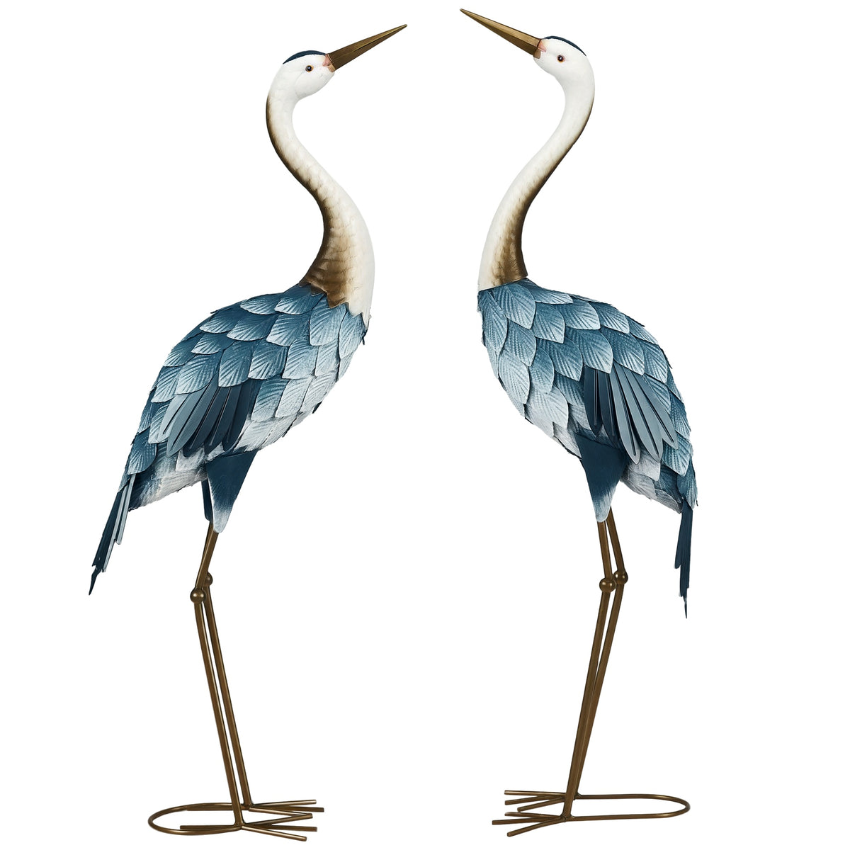 Lot de 2 statues de jardin sculpture de la grue décoration d'oiseau extérieure acier pour terrasse balcon cour pelouse-0