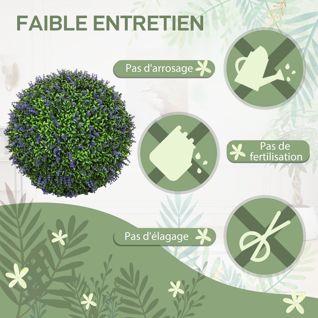 Lot de 2 boules topiaires artificielles, fausses plantes décoratives résistantes aux UV, Ø 42 cm, violet et vert-4