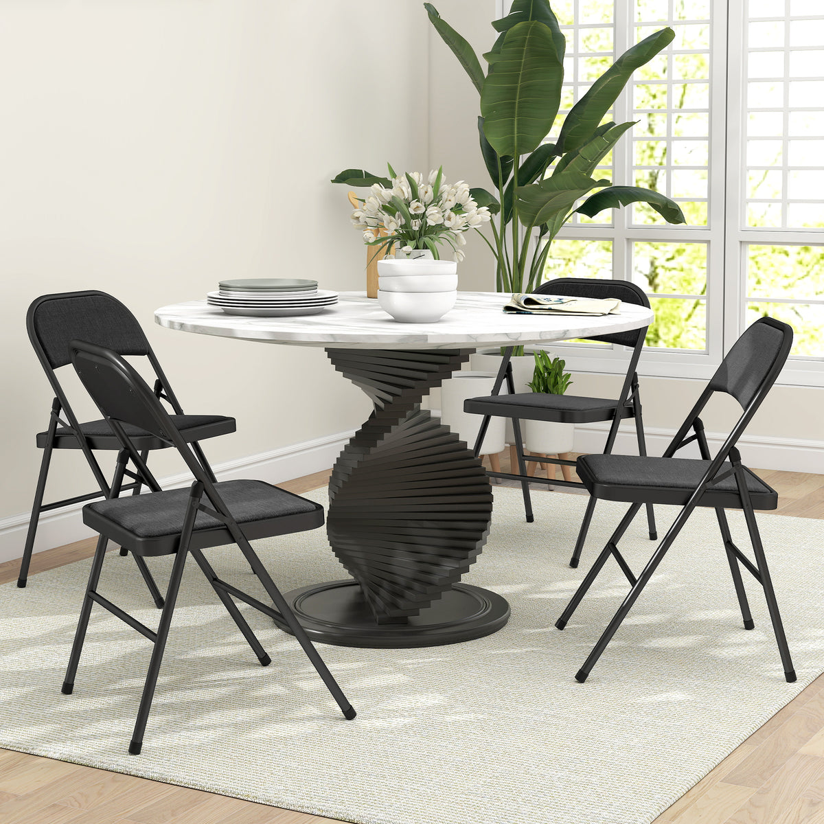Lot de 4 chaises pliantes chaises de salle à manger portables cadre en acier 45 x 46 x 78 cm noir-1