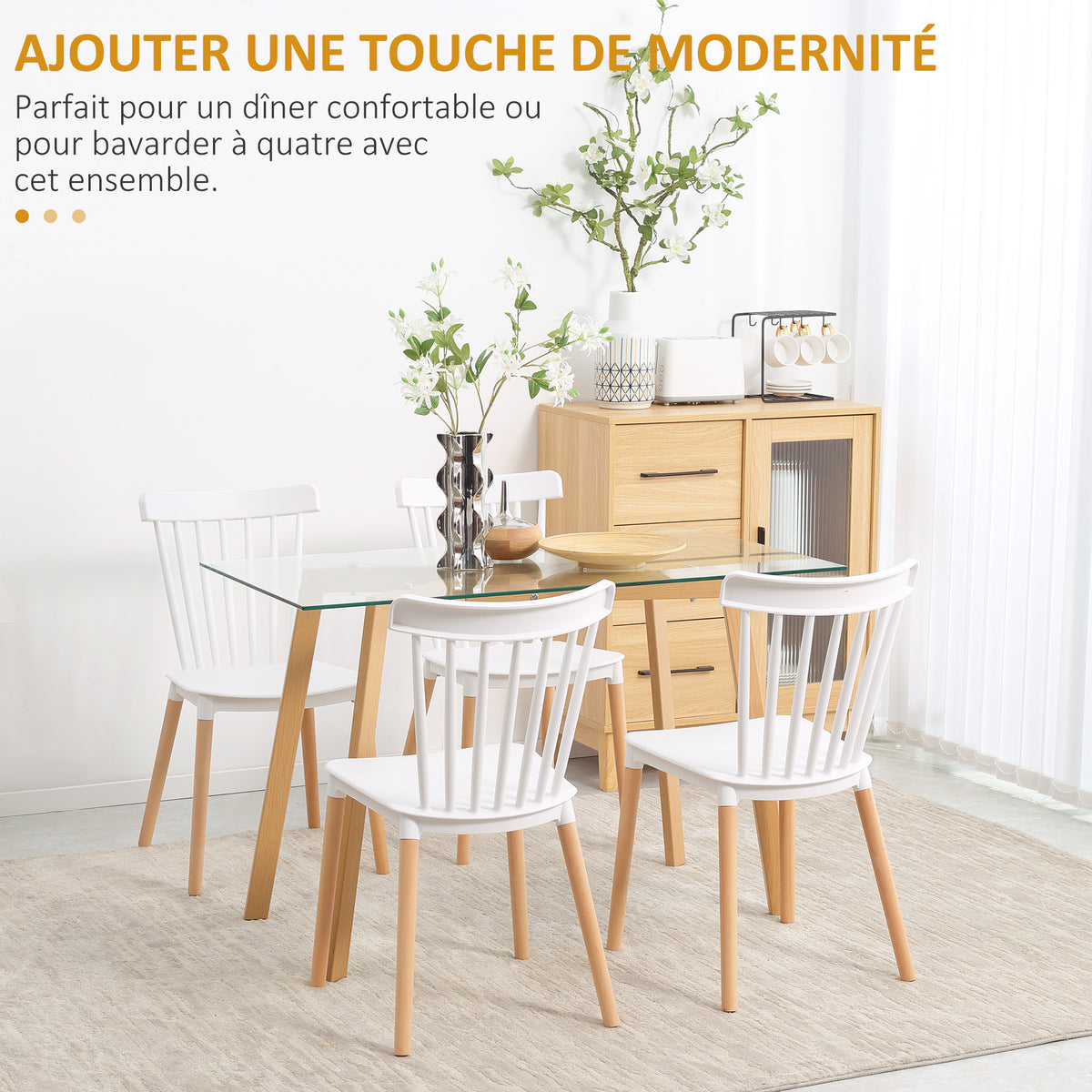 Lot de 4 chaises style scandinave dossier haut assise en polypropylène pieds en hêtre 48 x 52,5 x 83 cm blanc-3