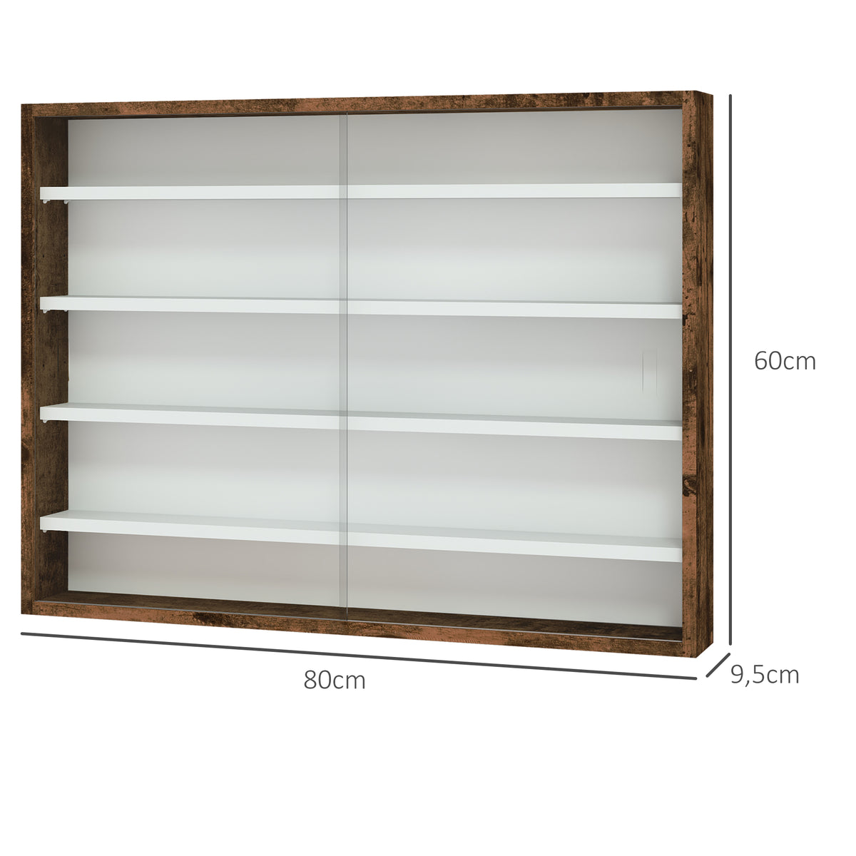 Vitrine murale pour objets de collection 5 étagère réglables en hauteur et 2 portes coulissantes 80 x 9,5 x 60 cm marron-2