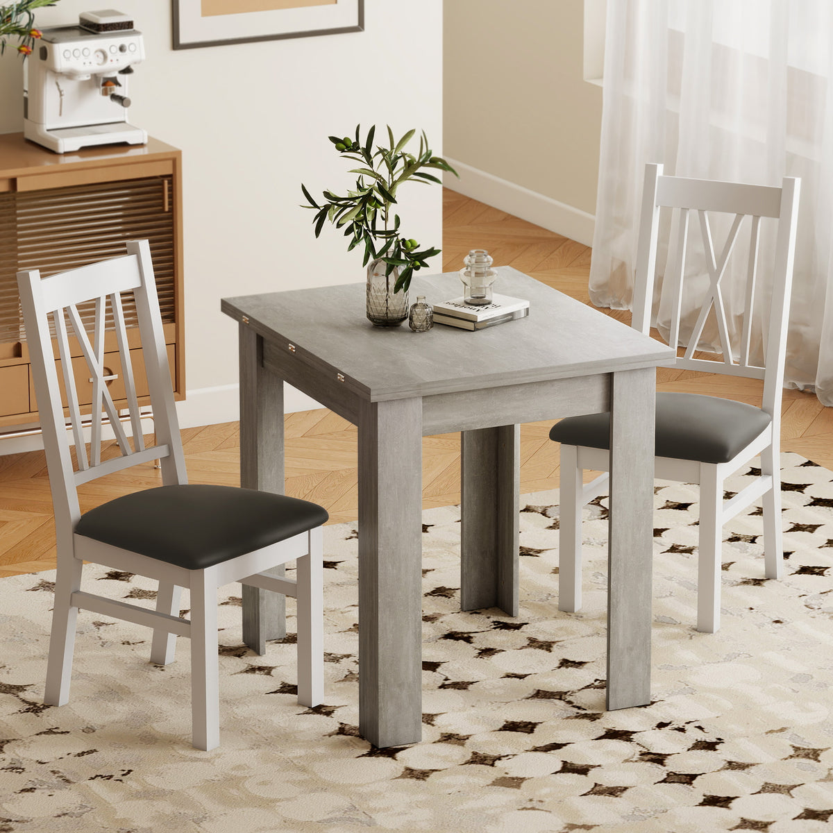 Table à manger extensible rectangle pour 4 à 6 personnes, table de cuisine 70-140 cm, patins en feutre, gris-9