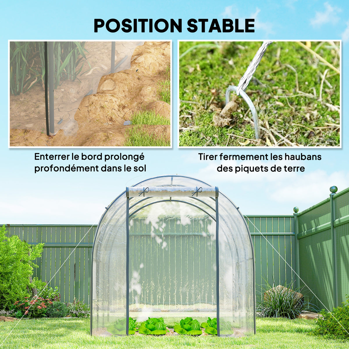 Serre de Jardin Tunnel 6 m² 3L x 2l x 2H m châssis Tubulaire renforcé Porte zippée 2 fenêtres enroulables - transparent-6