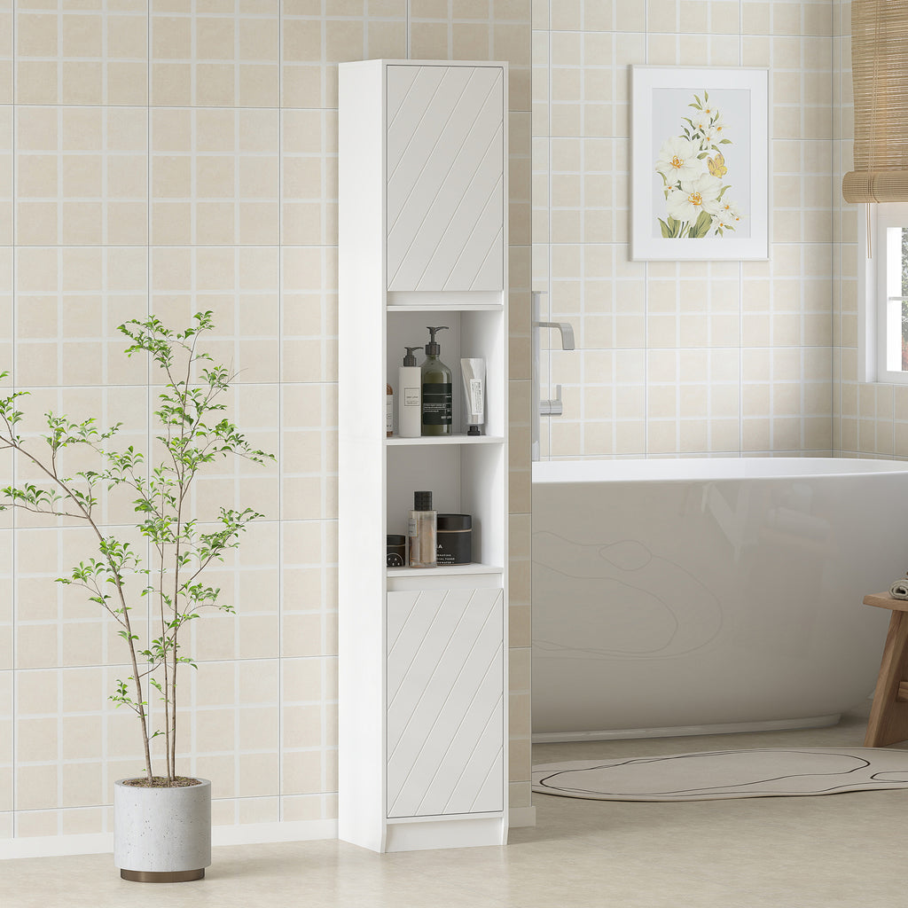Meuble colonne salle de bain, meuble de rangement avec 2 portes, 2 compartiments ouverts, , 30 x 24 x 170 cm, blanc-9
