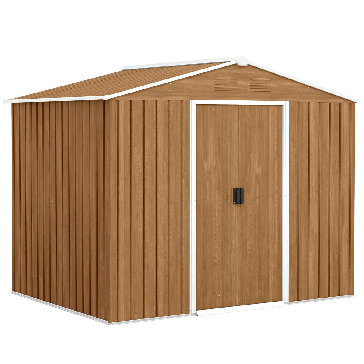 Abri de Jardin en Acier 3,6 m² Toit Incliné 4 Aérations Portes Coulissantes Verrouillables 236x171x191cm, Marron Foncé-0
