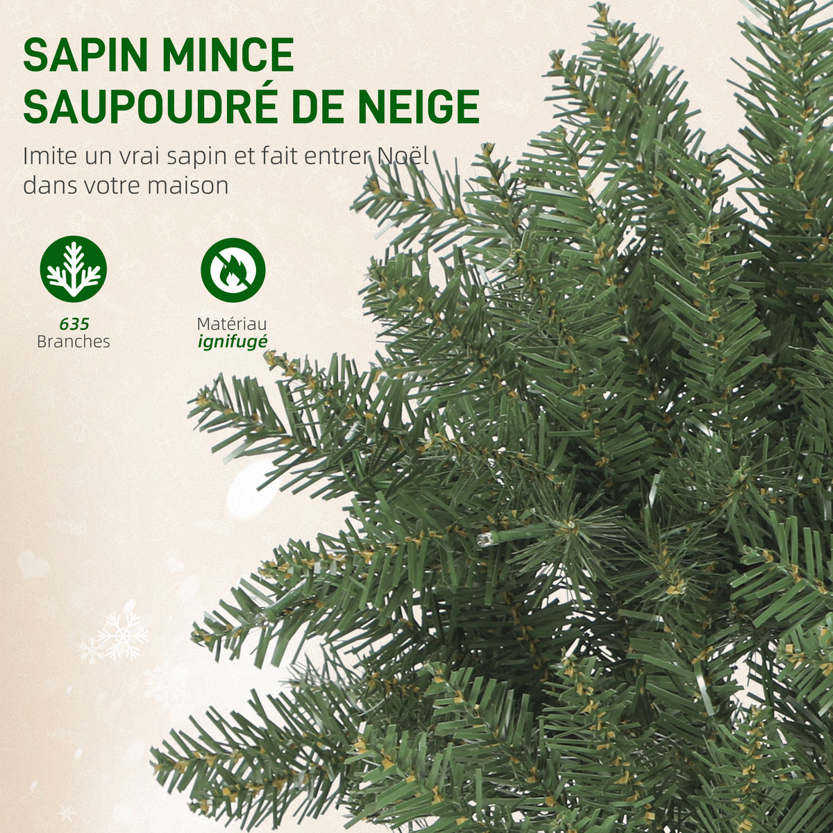 Sapin de Noël artificiel 150 cm, arbre de Noël fin avec 170 lumières, 635 pointes, support en métal pliable, vert-5