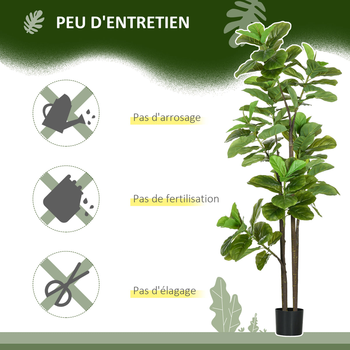 Lot de 2 plantes artificielles Figuier à feuilles de violon Ficus Lyrata hauteur 180cm avec Pot-5