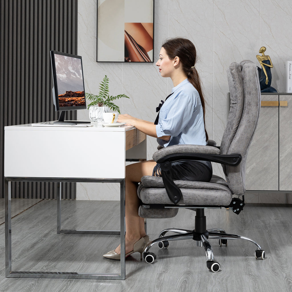 Fauteuil de bureau massant et chauffant, chaise de bureau, chaise ergonomique avec hauteur réglable, dossier inclinable, repose-pied et télécommande filaire, pivotant à 360°, gris-9
