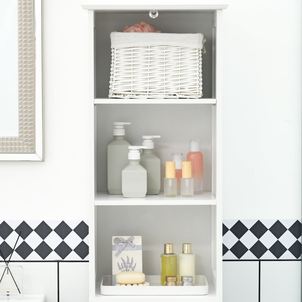Meuble salle de bain colonne avec 3 compartiments ouverts, tiroir et étagère réglable, 40 x 30 x 164 cm, blanc-7