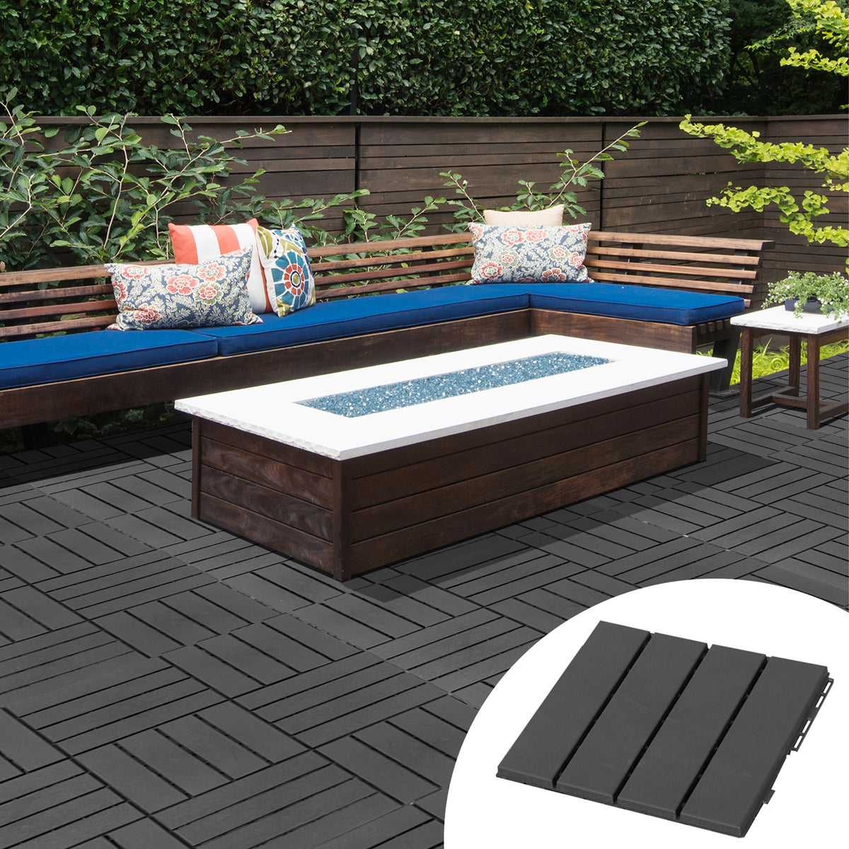 Caillebotis - Dalles terrasse - Lot de 18 - emboîtables, Installation très Simple - Petits Carreaux Composite Plastique-1