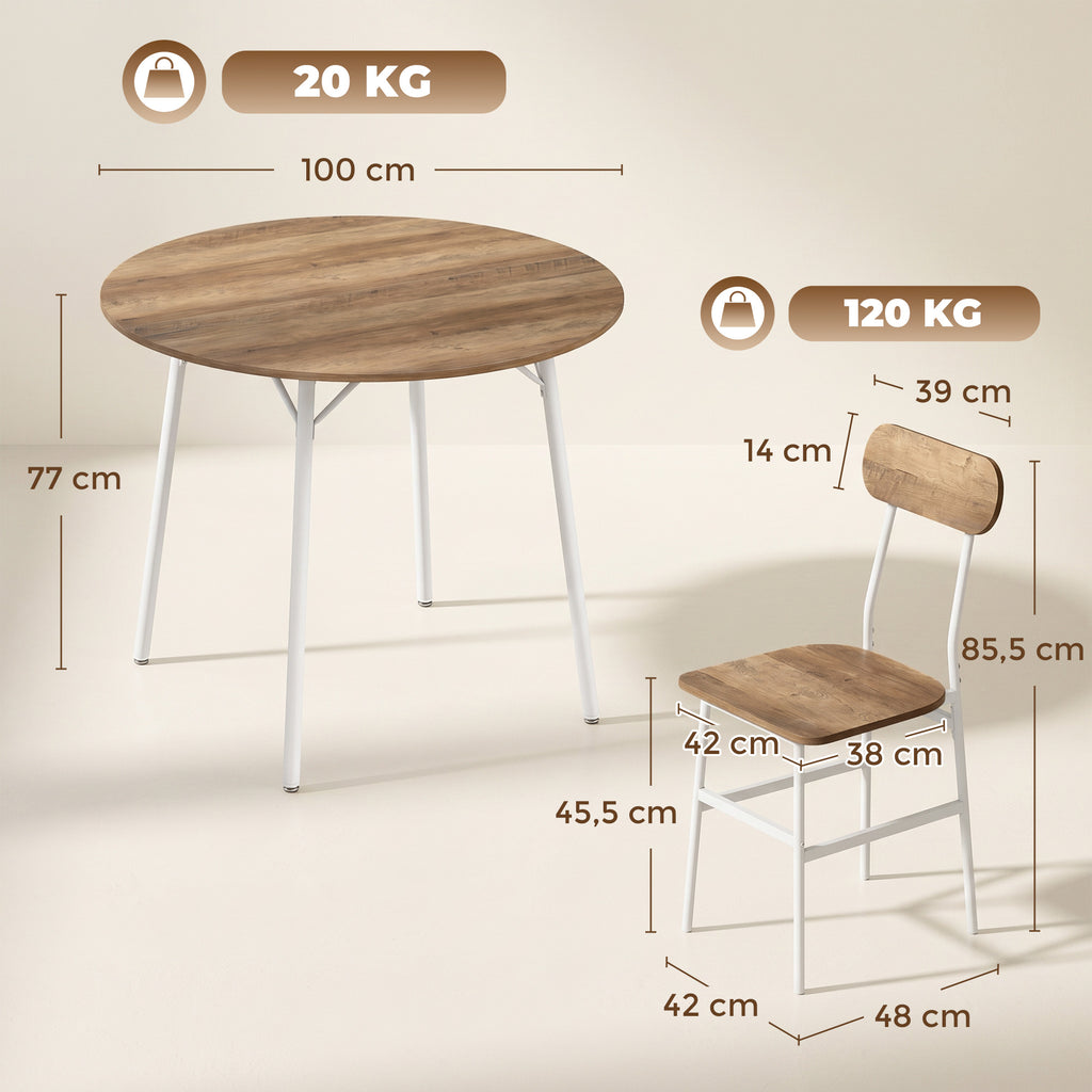 Ensemble table salle à manger avec 4 chaises, table de cuisine avec chaises pour 4 personnes, cadre en métal, naturel-2