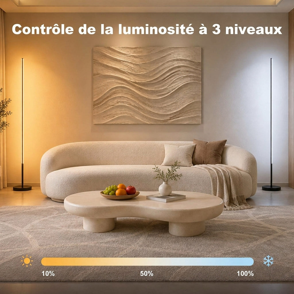 Lot de 2 Lampadaires d'Angle LED 1450lm Lampe d'Angle Dimmable 150cm 3 Niveaux de Luminosité Interrupteur au Pied Noir-4