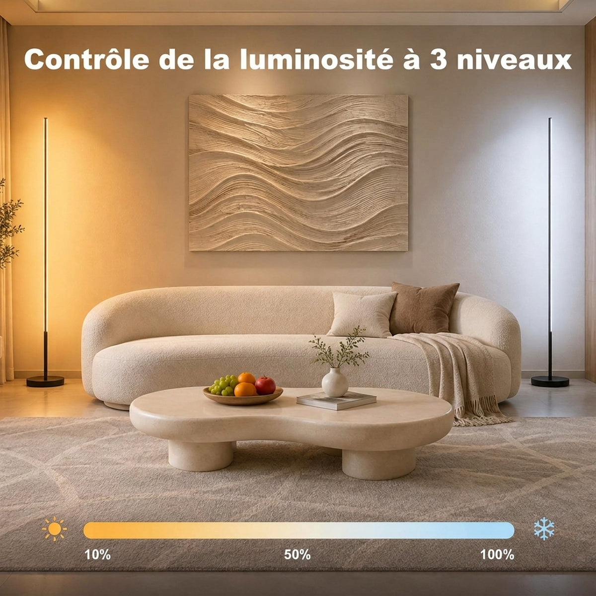 Lot de 2 Lampadaires d'Angle LED 1450lm Lampe d'Angle Dimmable 150cm 3 Niveaux de Luminosité Interrupteur au Pied Noir-4
