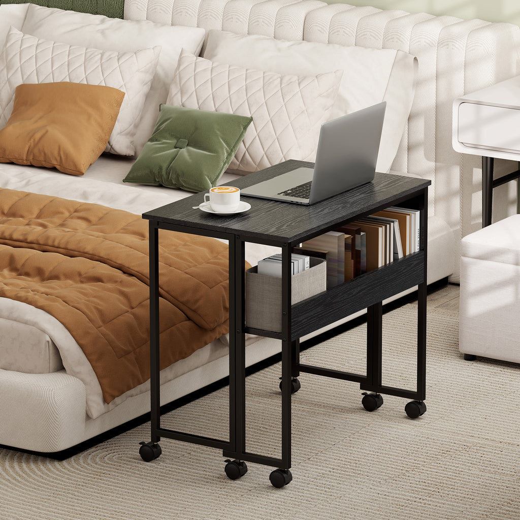 Bureau pliable sur roulettes 80 x 50 cm avec étagère et sac de rangement, noir-7