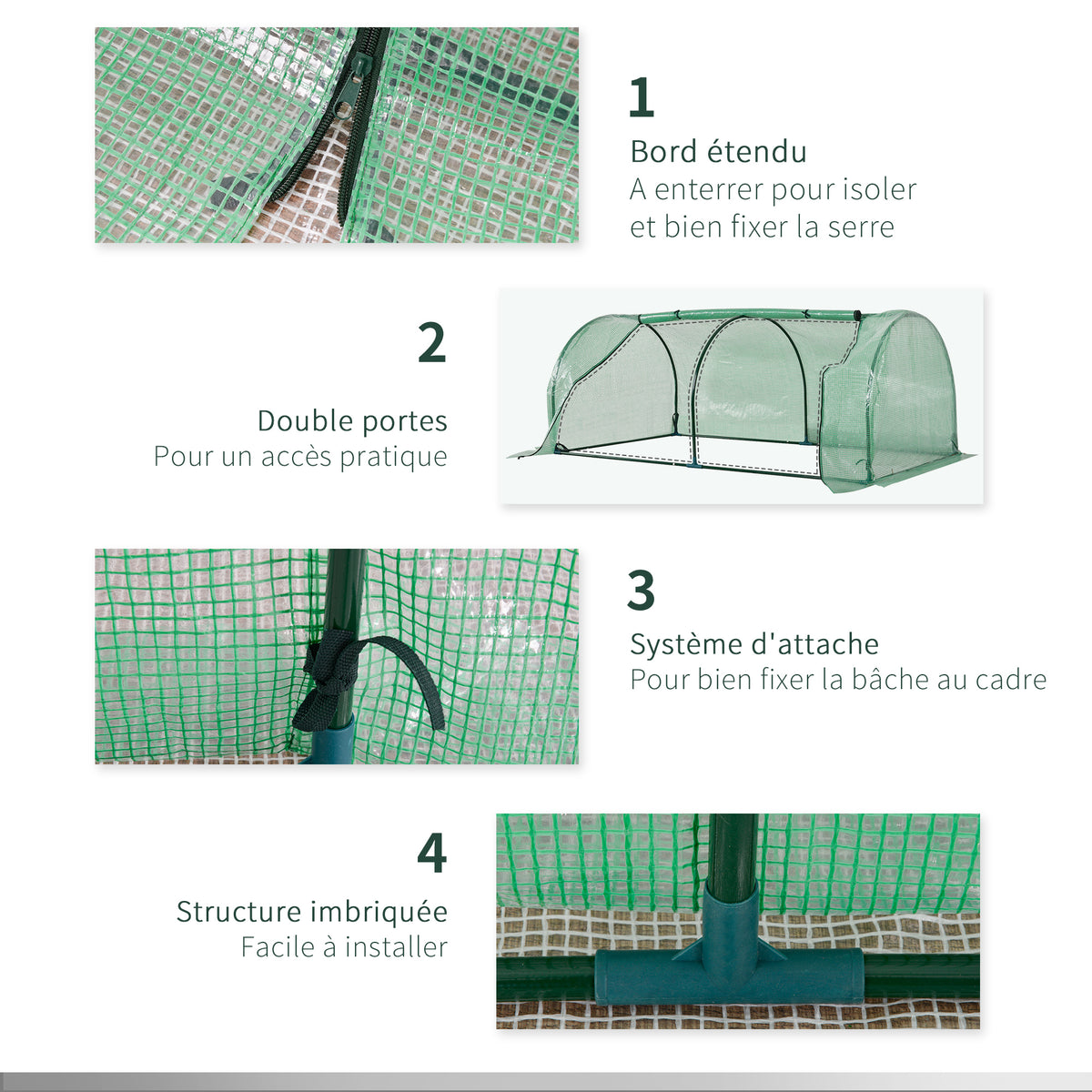 Serre de jardin mini serre serre à tomates 2 x 1 x 0,8 m porte zippée bâche PE acier vert-4