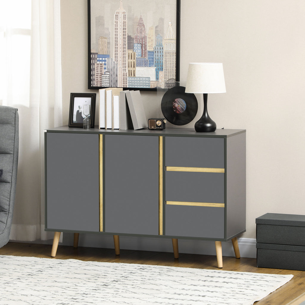 Buffet bas meuble de rangement sur pieds style scandinave 2 portes 3 tiroirs 120 x 40 x 80 cm gris anthracite-9
